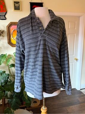 Equipment Striped Gray and White Pullover